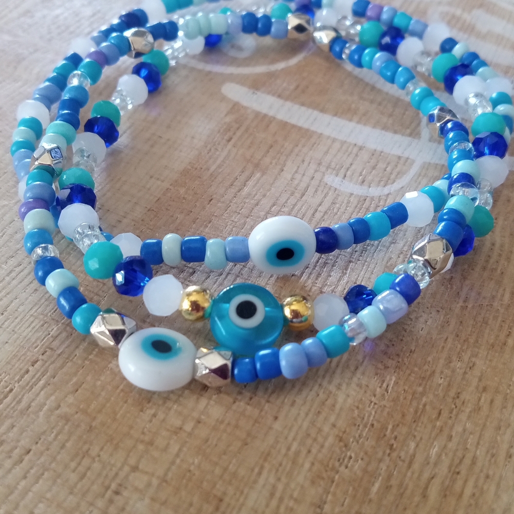 Blue Evil Eye Beaded Bracelet
